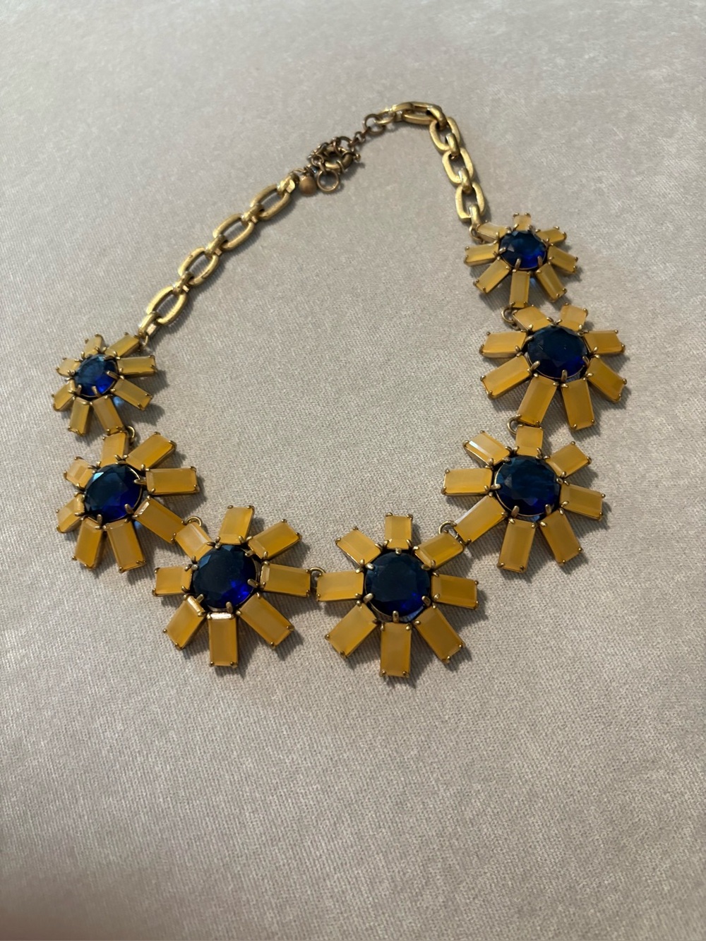 J Crew Gold-tone chain Necklace with Blue and Yellow Flower Stones